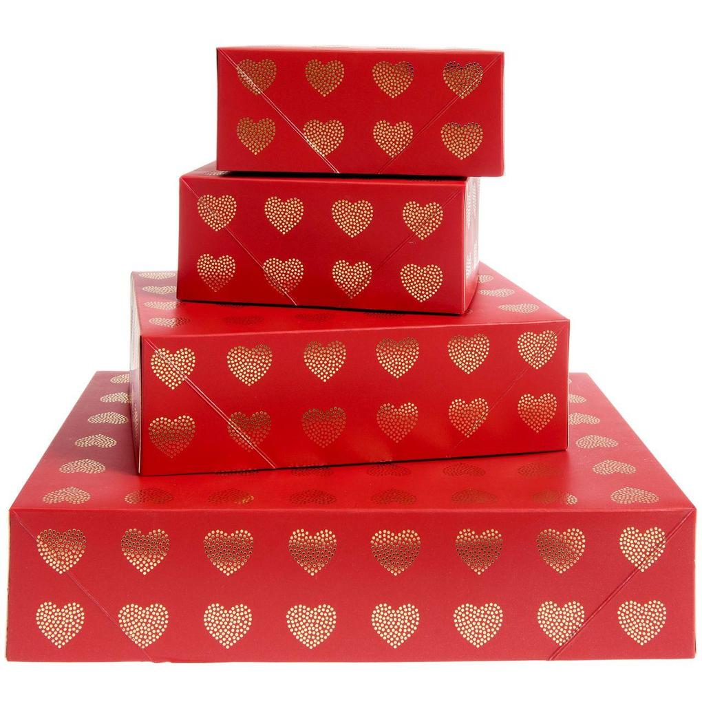 Papierschachtel Set Herzen Rot/Gold FSC MIX