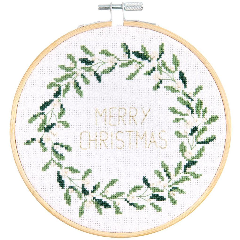 Stickp. Gez. Kreuzstich Mistelkranz Merry Christmas Ø 15 cm