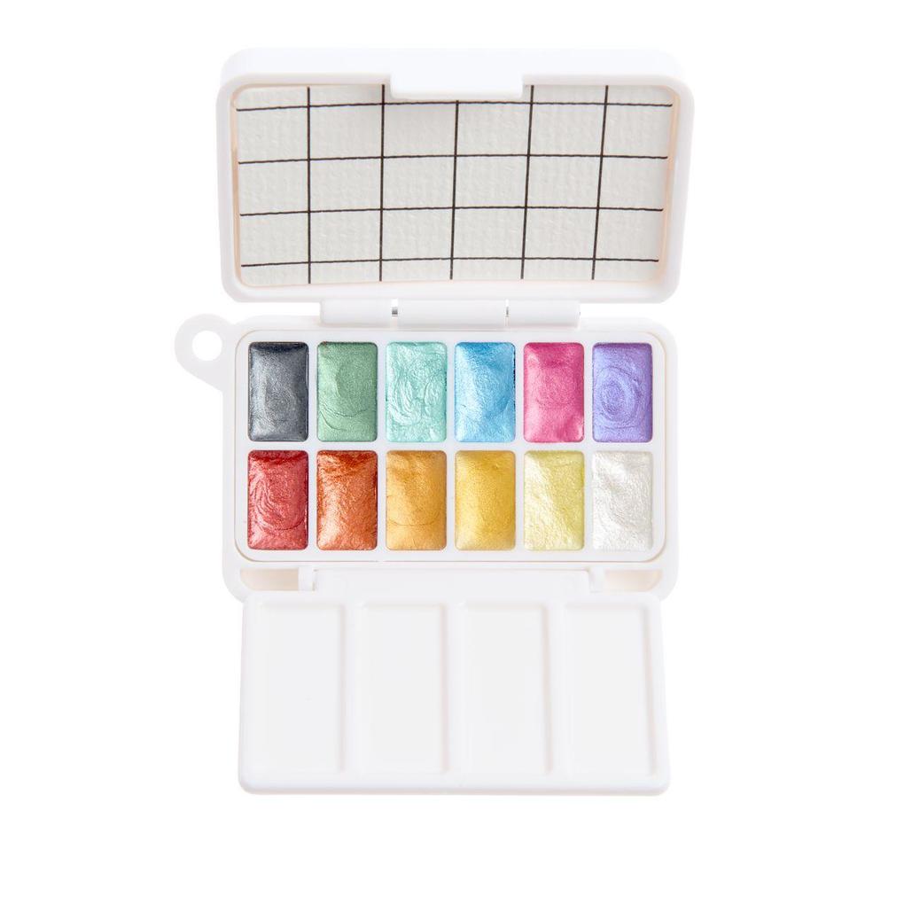 Mini Aquarellfarbkasten 12 Farben Metallic