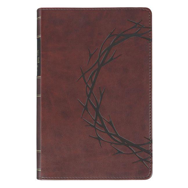 KJV Bible Personal Size Lg Print Faux Leather Brown Crown of Thorns