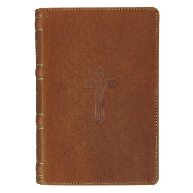 KJV Bible Personal Size Lg Print Genuine Leather Brown Cross
