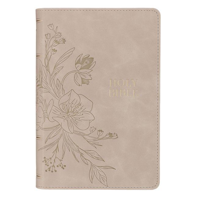 KJV Bible Personal Size Lg Print Faux Leather Taupe Floral