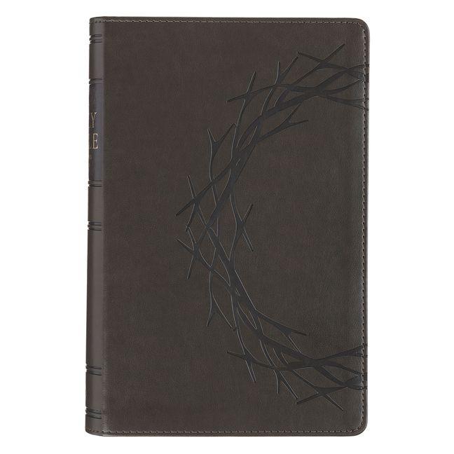KJV Bible Reader's Edition XL Print Faux Leather Gray Crown of Thorns