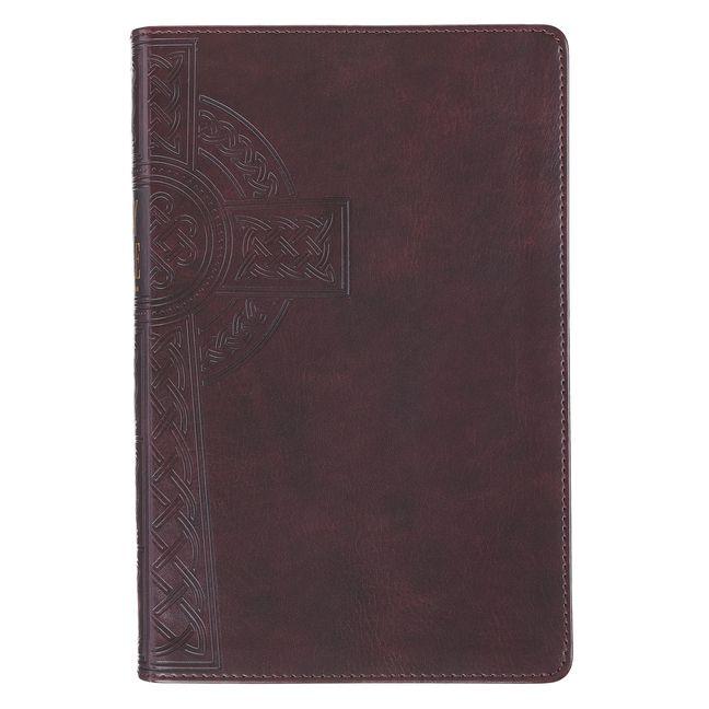KJV Bible Reader's Edition XL Print Faux Leather Brown Celtic Cross