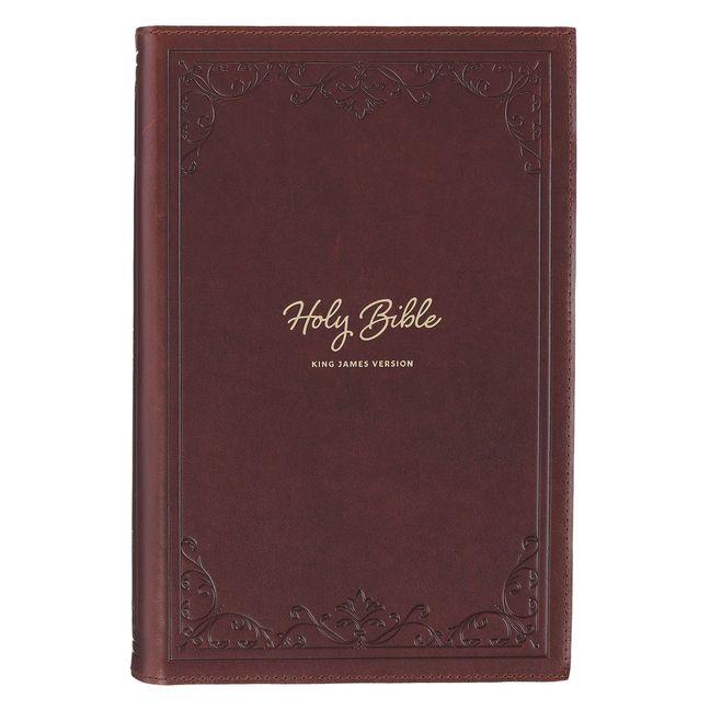 KJV Bible Reader's Edition XL Print Genuine Leather Brown Floral Corners