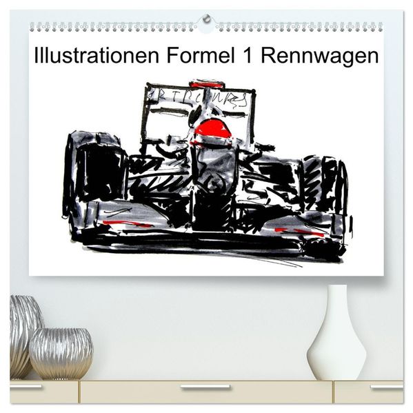 Illustrationen Formel 1 Rennwagen (hochwertiger Premium Wandkalender 2027 DIN A2 quer) Kunstdruck in Hochglanz
