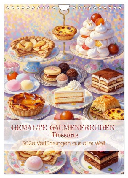 GEMALTE GAUMENFREUDEN - Desserts (Wandkalender 2027 DIN A4 hoch) CALVENDO Monatskalender