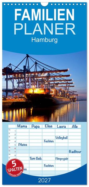 Familienplaner 2027 - Hamburg mit 5 Spalten (Wandkalender 21 x 45 cm) CALVENDO