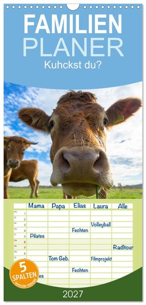 Familienplaner 2027 - Kuhckst du? mit 5 Spalten (Wandkalender 21 x 45 cm) CALVENDO