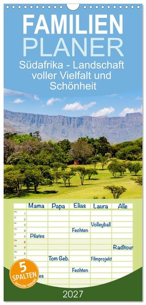Familienplaner 2027 - Südafrika - Landschaft voller Vielfalt und Schönheit mit 5 Spalten (Wandkalender 21 x 45 cm) CALVENDO