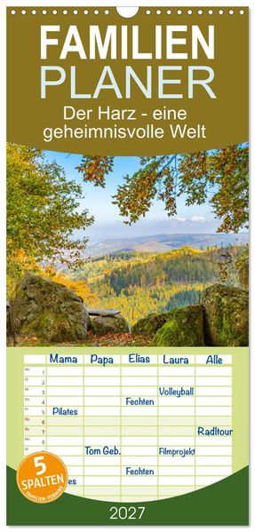Familienplaner 2027 - Der Harz - eine geheimnisvolle Welt mit 5 Spalten (Wandkalender 21 x 45 cm) CALVENDO