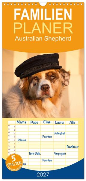 Familienplaner 2027 - Australian Shepherd mit 5 Spalten (Wandkalender 21 x 45 cm) CALVENDO