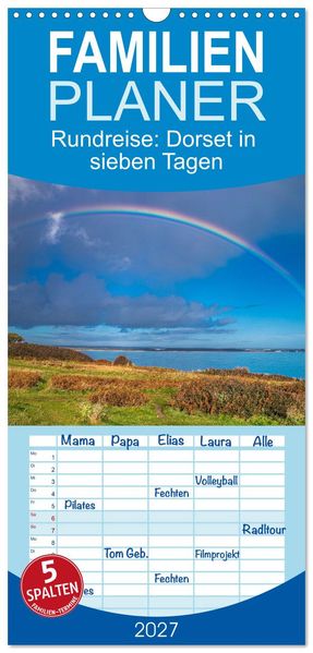 Familienplaner 2027 - Rundreise: Dorset in sieben Tagen mit 5 Spalten (Wandkalender 21 x 45 cm) CALVENDO