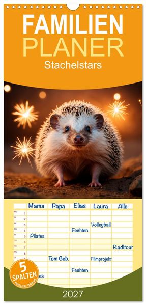 Familienplaner 2027 - Stachelstars mit 5 Spalten (Wandkalender 21 x 45 cm) CALVENDO