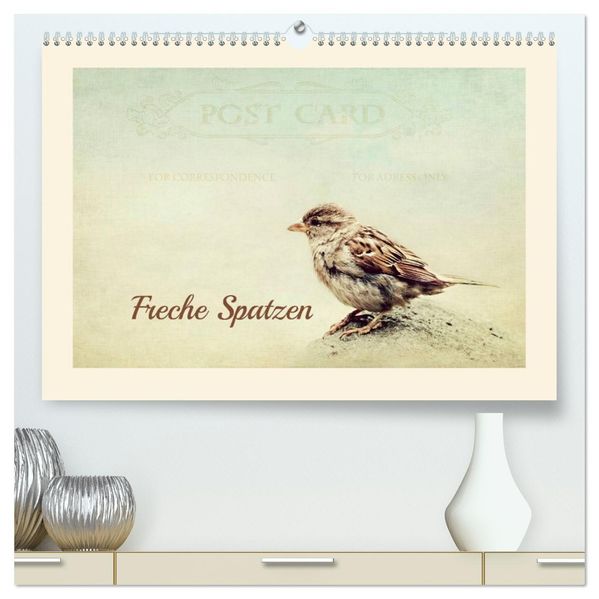 Freche Spatzen (hochwertiger Premium Wandkalender 2027 DIN A2 quer) Kunstdruck in Hochglanz