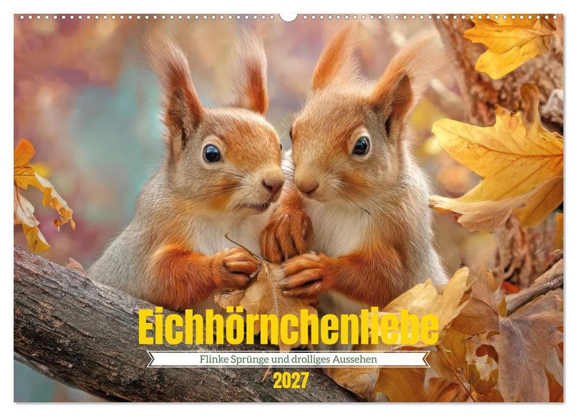 Eichhörnchenliebe - Flinke Sprünge und drolliges Aussehen (Wandkalender 2027 DIN A2 quer) CALVENDO Monatskalender