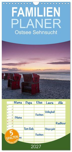 Familienplaner 2027 - Ostsee Sehnsucht mit 5 Spalten (Wandkalender 21 x 45 cm) CALVENDO