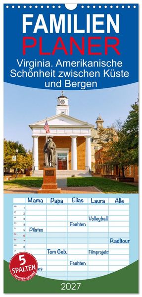 Familienplaner 2027 - Virginia. Amerikanische Schönheit zwischen Küste und Bergen mit 5 Spalten (Wandkalender 21 x 45 cm) CALVENDO