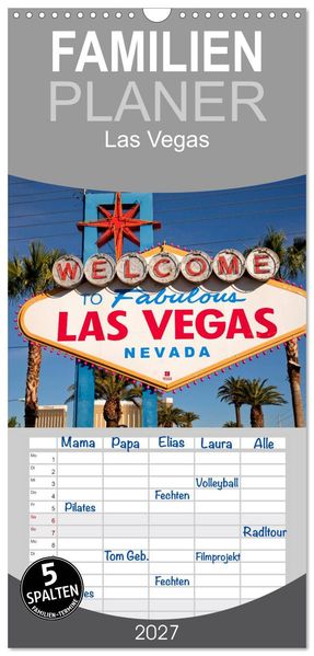 Familienplaner 2027 - Las Vegas mit 5 Spalten (Wandkalender 21 x 45 cm) CALVENDO