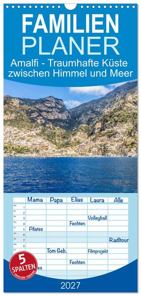 Familienplaner 2027 - Amalfi - Traumhafte Küste zwischen Himmel und Meer mit 5 Spalten (Wandkalender 21 x 45 cm) CALVENDO
