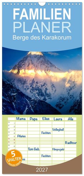 Familienplaner 2027 - Berge des Karakorum mit 5 Spalten (Wandkalender 21 x 45 cm) CALVENDO