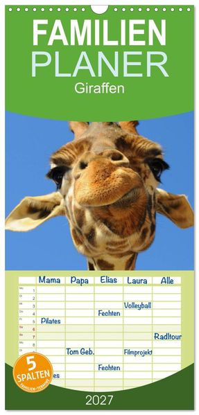 Familienplaner 2027 - Giraffen mit 5 Spalten (Wandkalender 21 x 45 cm) CALVENDO