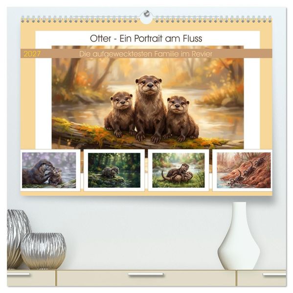 Otter - Ein Portrait am Fluss (hochwertiger Premium Wandkalender 2027 DIN A2 quer) Kunstdruck in Hochglanz