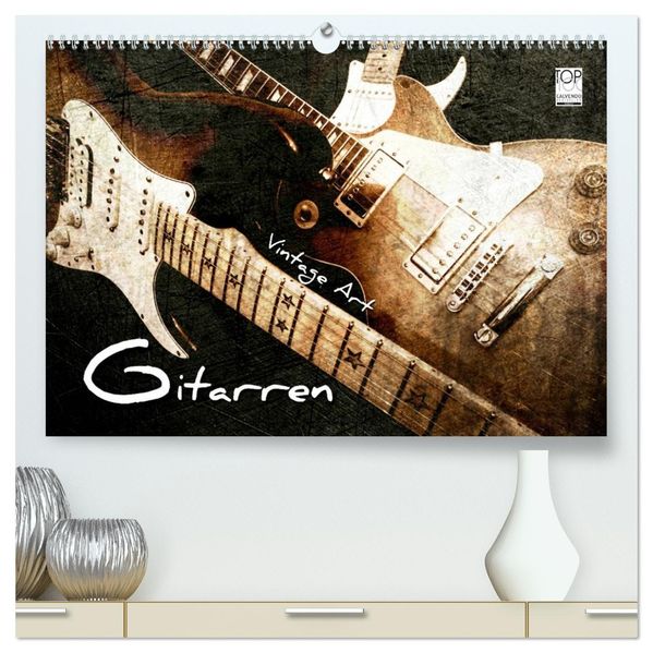 GITARREN Vintage Art (hochwertiger Premium Wandkalender 2027 DIN A2 quer) Kunstdruck in Hochglanz