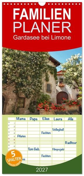 Familienplaner 2027 - Gardasee bei Limone mit 5 Spalten (Wandkalender 21 x 45 cm) CALVENDO