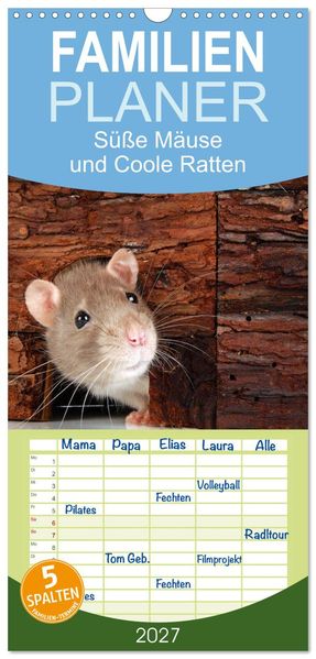 Familienplaner 2027 - Süße Mäuse und Coole Ratten mit 5 Spalten (Wandkalender 21 x 45 cm) CALVENDO
