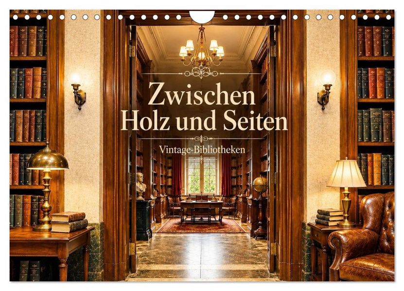 Zwischen Holz und Seiten - Vintage Bibliotheken (Wandkalender 2027 DIN A4 quer) CALVENDO Monatskalender