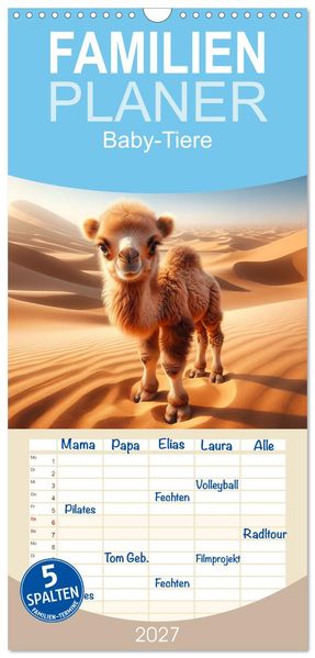 Familienplaner 2027 - Baby-Tiere mit 5 Spalten (Wandkalender 21 x 45 cm) CALVENDO