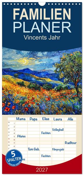 Familienplaner 2027 - Vincents Jahr mit 5 Spalten (Wandkalender 21 x 45 cm) CALVENDO