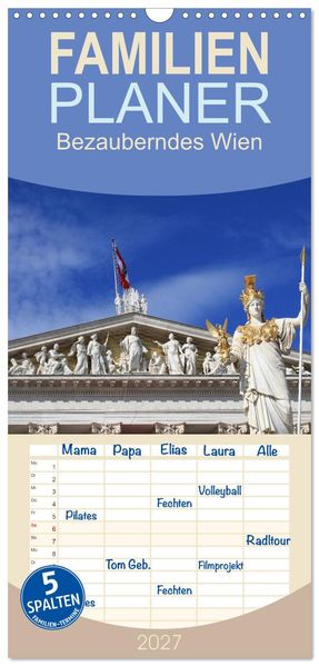Familienplaner 2027 - Bezauberndes Wien mit 5 Spalten (Wandkalender 21 x 45 cm) CALVENDO