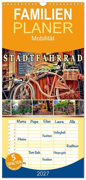 Familienplaner 2027 - Stadtfahrrad mit 5 Spalten (Wandkalender 21 x 45 cm) CALVENDO