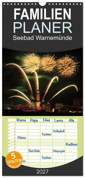 Familienplaner 2027 - Seebad Warnemünde mit 5 Spalten (Wandkalender 21 x 45 cm) CALVENDO