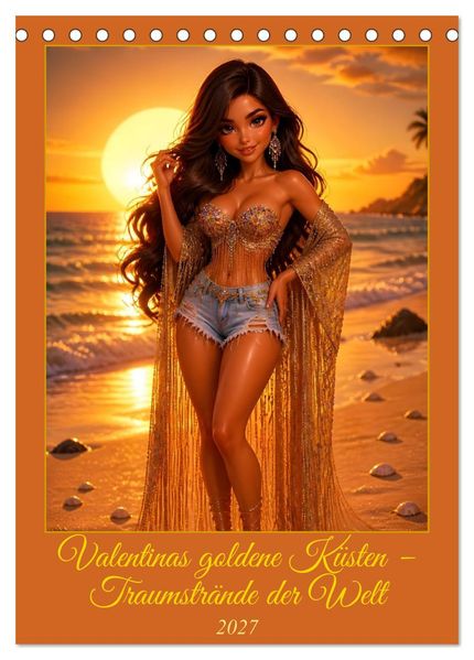 Valentinas goldene Küsten - Traumstrände der Welt (Tischkalender 2027 DIN A5 hoch) CALVENDO Monatskalender