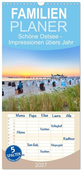 Familienplaner 2027 - Schöne Ostsee - Impressionen übers Jahr mit 5 Spalten (Wandkalender 21 x 45 cm) CALVENDO