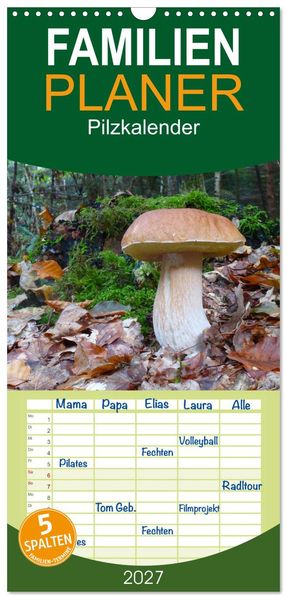 Familienplaner 2027 - Pilzkalender mit 5 Spalten (Wandkalender 21 x 45 cm) CALVENDO