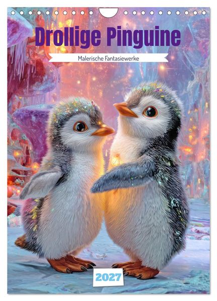Drollige Pinguine - Malerische Fantasiewerke (Wandkalender 2027 DIN A4 hoch) CALVENDO Monatskalender