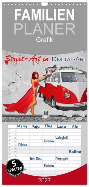 Familienplaner 2027 - Street-Art in Digital-Art by Mausopardia mit 5 Spalten (Wandkalender 21 x 45 cm) CALVENDO