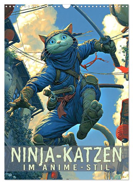 Ninja-Katzen - im Anime-Stil (Wandkalender 2027 DIN A3 hoch) CALVENDO Monatskalender