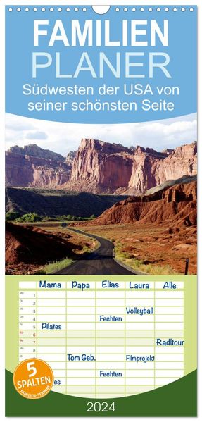 Familienplaner 2027 - USA-Südwesten von seiner schönsten Seite 2027 mit 5 Spalten (Wandkalender 21 x 45 cm) CALVENDO