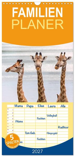 Familienplaner 2027 - Afrikas Tierwelt: Giraffen mit 5 Spalten (Wandkalender 21 x 45 cm) CALVENDO