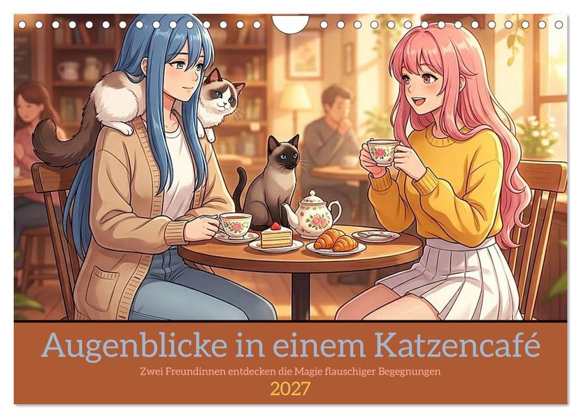 Augenblicke in einem Katzencafé (Wandkalender 2027 DIN A4 quer) CALVENDO Monatskalender