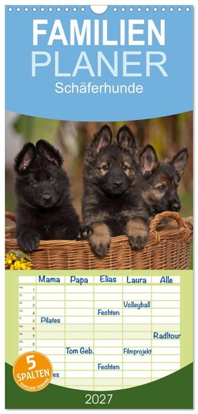 Familienplaner 2027 - Der Schäferhunde Familienplaner hoch mit 5 Spalten (Wandkalender 21 x 45 cm) CALVENDO