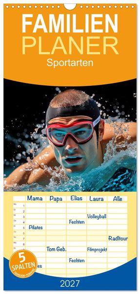 Familienplaner 2027 - Sportarten mit 5 Spalten (Wandkalender 21 x 45 cm) CALVENDO