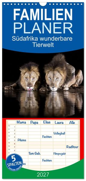 Familienplaner 2027 - Südafrika wunderbare Tierwelt mit 5 Spalten (Wandkalender 21 x 45 cm) CALVENDO
