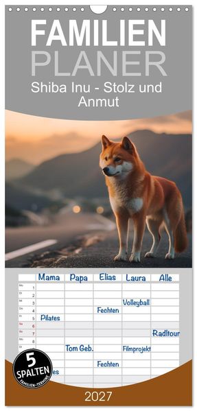 Familienplaner 2027 - Shiba Inu - Stolz und Anmut mit 5 Spalten (Wandkalender 21 x 45 cm) CALVENDO