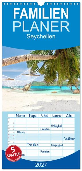 Familienplaner 2027 - Seychellen mit 5 Spalten (Wandkalender 21 x 45 cm) CALVENDO